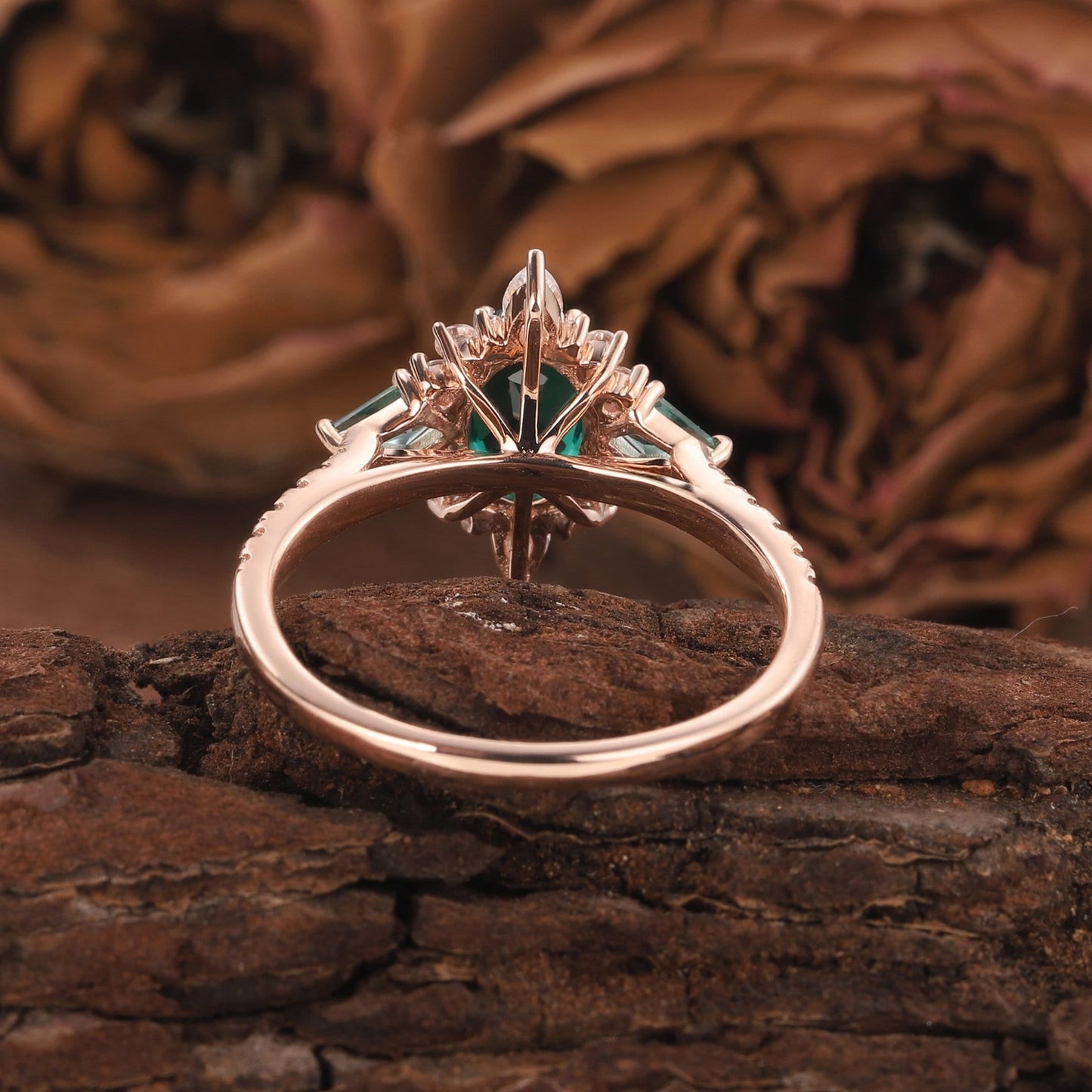Oval Cut Emerald Engagement Ring White Gold Twig Branch Promise Wedding Ring Nature Inspired Vine Silver Bridal Set for her - anerjuly