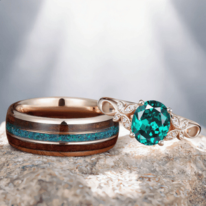 Oval Cut Fantasy Inspired Floral Leaf Bridal Set Unique His and Hers Rings Couple Ring - anerjuly