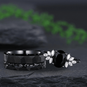 Oval Cut Natural Couple Ring Set His and Her Vintage Art Deco Engagement Ring - anerjuly