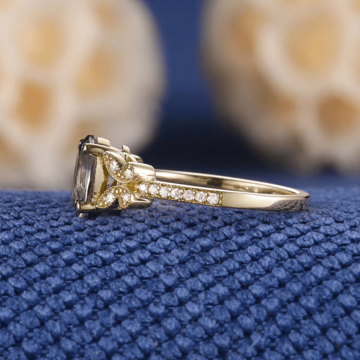 Oval Emerald Gold Vine Couple Rings Gold His & Her Matching Wedding Band Men's Tungsten Couple Rings - anerjuly