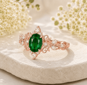 Oval Green Emerald Vine Ring - anerjuly