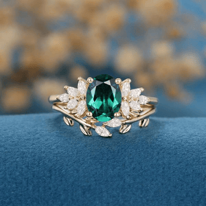 Oval Green Emerald Vine Ring - anerjuly