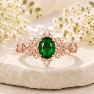 Oval Green Emerald Vine Ring - anerjuly