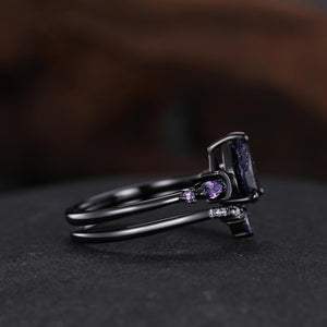 Pear Cut Amethyst Engagement Ring Crescent Moon Bridal Set Promise Ring For Women - anerjuly
