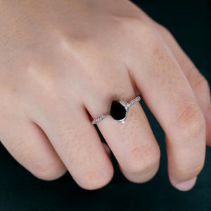 Pear Cut Vintage Black Onyx Couple Ring Set Tungsten Wedding Band for His and Her Promise Ring - anerjuly