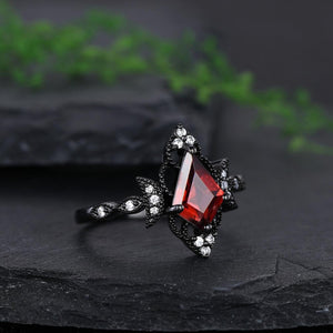 Retro Garnet Couples Ring Set Engagement Ring Set Black Gold Couple Rings Red Tungsten Wedding rings - anerjuly