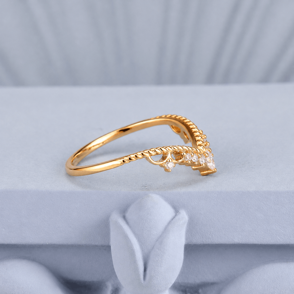 Rope Twist Marquise White Zircon Curved Wedding Band - anerjuly