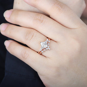 Rose Gold Vintage Pear Cut Moissanite Bridal Set Couple Ring Set His and Her Engagement Ring - anerjuly