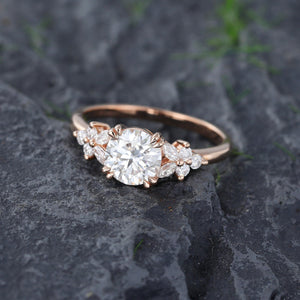 Round Moissanite Bridal Set Couple Ring Set His and Her Engagement Ring - anerjuly