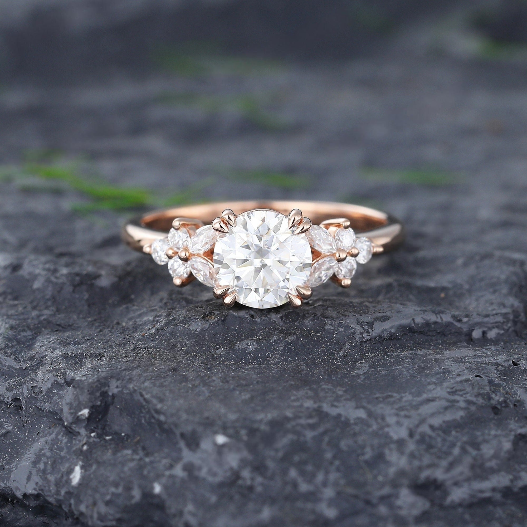 Round Moissanite Bridal Set Couple Ring Set His and Her Engagement Ring - anerjuly