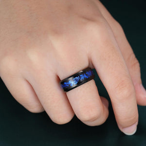 Sapphire Couple Ring Set Blue Sapphire Engagement Ring Set Black Gold His and Her Wedding Band Mens Tungsten Ring Nature Inspired Bridal Set - anerjuly