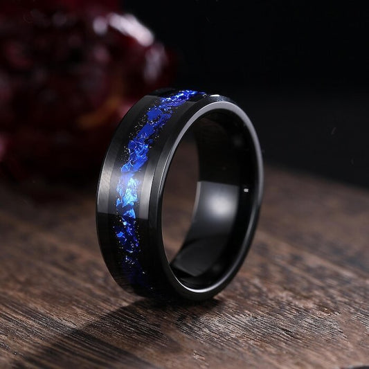 Sapphire Couple Ring Set Blue Sapphire Engagement Ring Set Black Gold His and Her Wedding Band Mens Tungsten Ring Nature Inspired Bridal Set - anerjuly