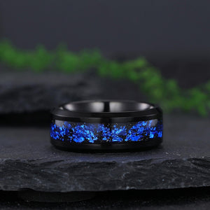 Sapphire Couple Ring Set Blue Sapphire Engagement Ring Set Black Gold His and Her Wedding Band Mens Tungsten Ring Nature Inspired Bridal Set - anerjuly