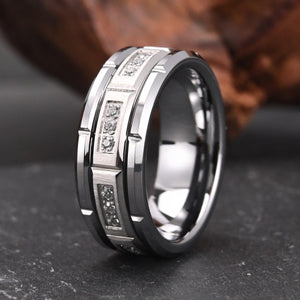 Silver Tungsten Ring with Channel-Set Crystal Accents - anerjuly