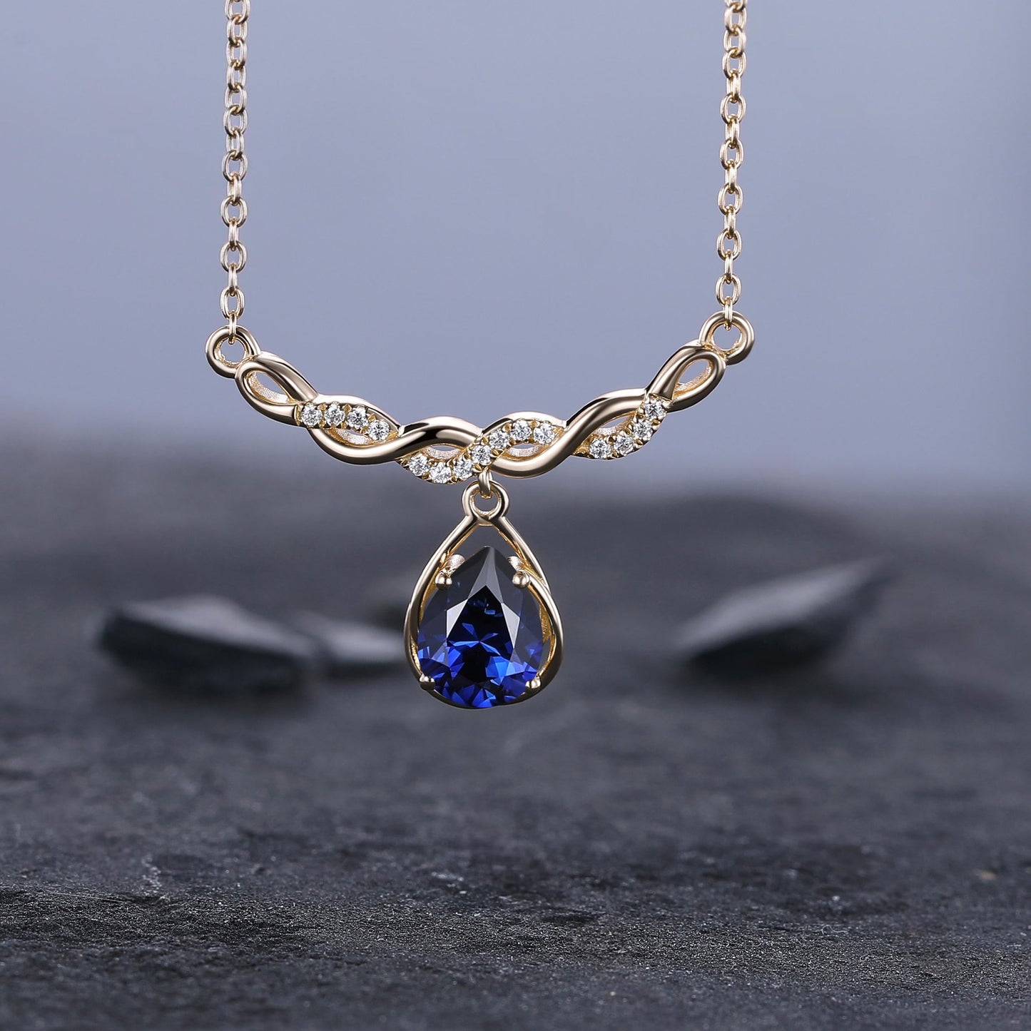 Stacking Sapphire Minimalist Infinity Moissanite Sapphire Birthstone Pendant Rose Gold, Perfect Birthday Gift - anerjuly