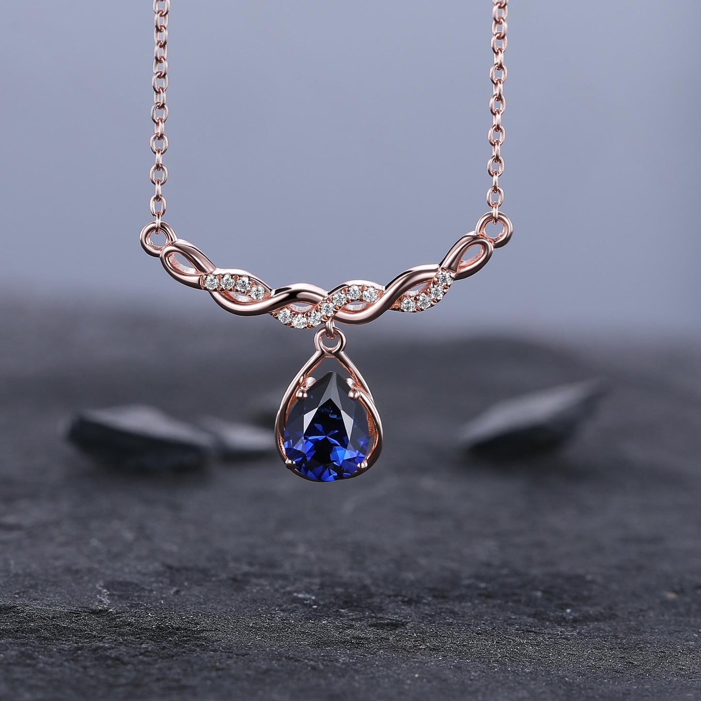 Stacking Sapphire Minimalist Infinity Moissanite Sapphire Birthstone Pendant Rose Gold, Perfect Birthday Gift - anerjuly