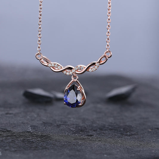 Stacking Sapphire Minimalist Infinity Moissanite Sapphire Birthstone Pendant Rose Gold, Perfect Birthday Gift - anerjuly