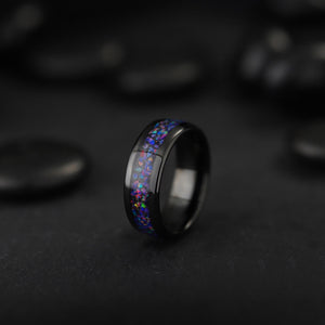 Tungsten Opal Ring with Starry Meteorite Inlay Unisex Wedding Band - anerjuly