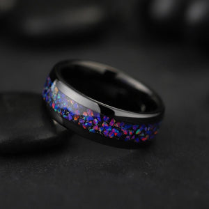 Tungsten Opal Ring with Starry Meteorite Inlay Unisex Wedding Band - anerjuly