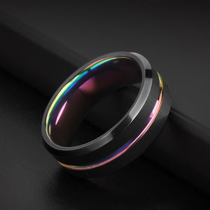 Tungsten Ring Iridescent Rainbow Holographic Hip Hop Statement Band - anerjuly