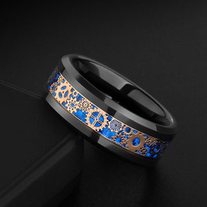 Tungsten Ring Mechanical Gear Punk Carbon Fiber Industrial Band - anerjuly