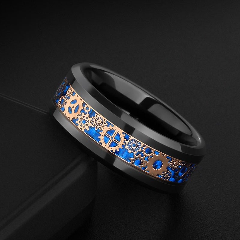 Tungsten Ring Mechanical Gear Punk Carbon Fiber Industrial Band - anerjuly