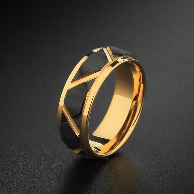 Tungsten Ring Men’s Black Gold Bold Wide Band Statement Ring - anerjuly