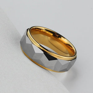 Tungsten Ring Two - Tone Brushed Black Gunmetal Edgy Statement Band - anerjuly