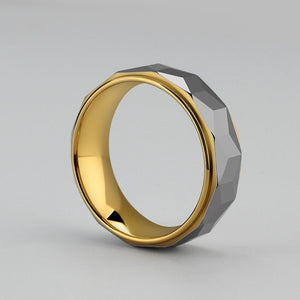 Tungsten Ring Two - Tone Brushed Black Gunmetal Edgy Statement Band - anerjuly