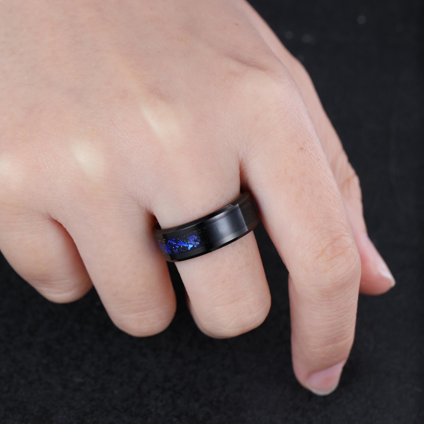 Unique Blue Sapphire Engagement Ring Gothic Black Gold His&Her Sapphire Matching Wedding Band Men's Tungsten Ring Leaf Design Stacking Rings - anerjuly