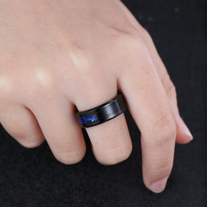 Unique Blue Sapphire Engagement Ring Gothic Black Gold His&Her Sapphire Matching Wedding Band Men's Tungsten Ring Leaf Design Stacking Rings - anerjuly