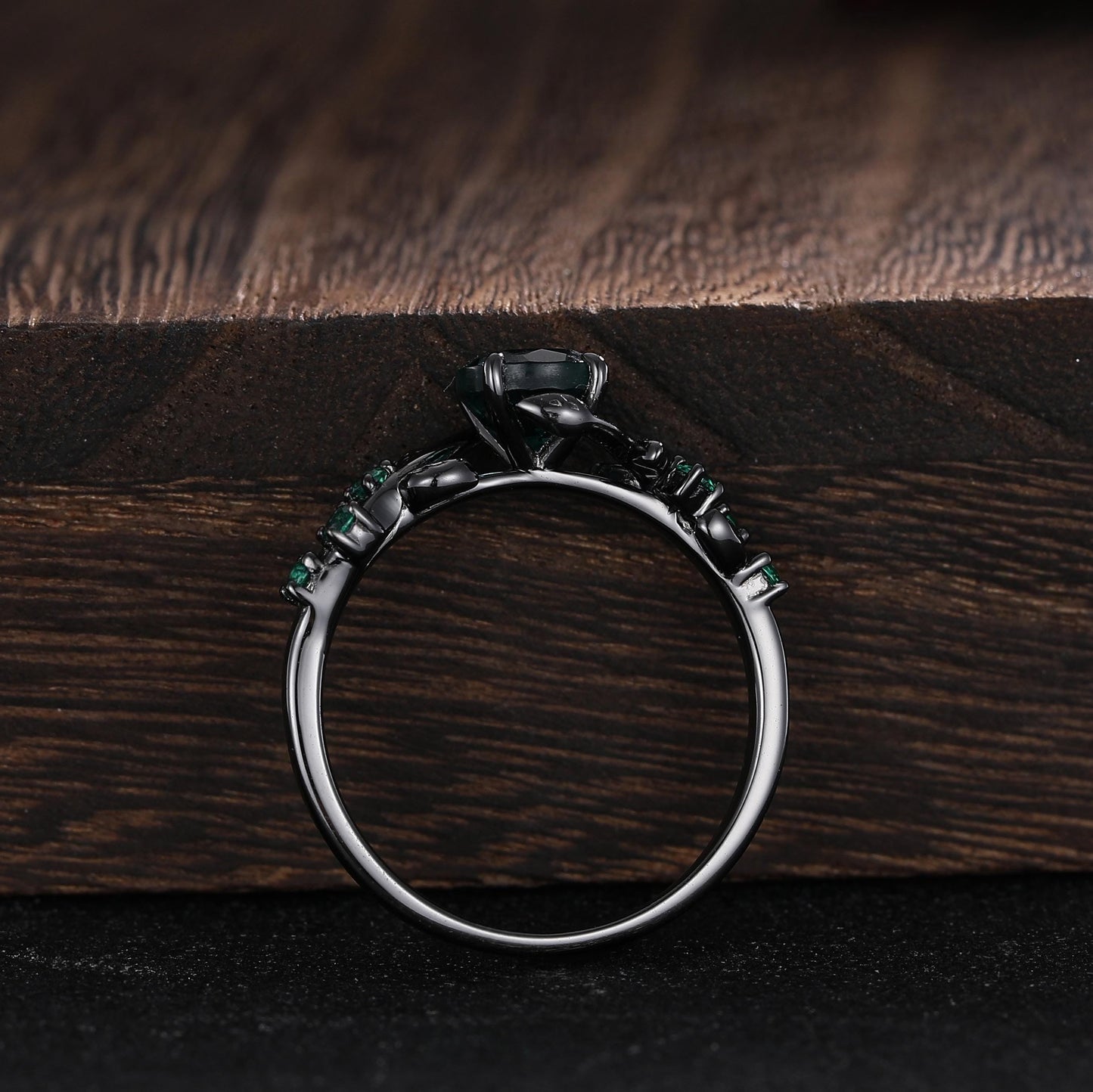 Unique Blue Sapphire Engagement Ring Gothic Black Gold His&Her Sapphire Matching Wedding Band Men's Tungsten Ring Leaf Design Stacking Rings - anerjuly