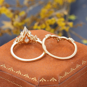 Unique Kite Cut Bridal Set Couple Ring Set His and Her Engagement Ring matching rings - anerjuly