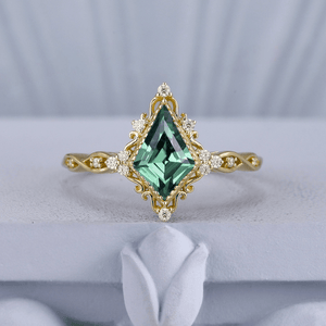 Unique Kite Cut Green Emerald Couple Ring Set Black Tungsten Gold Edge Opal His And Hers Rings - anerjuly