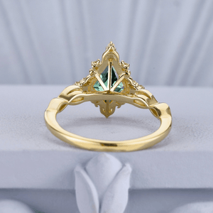 Unique Kite Cut Green Emerald Couple Ring Set Black Tungsten Gold Edge Opal His And Hers Rings - anerjuly