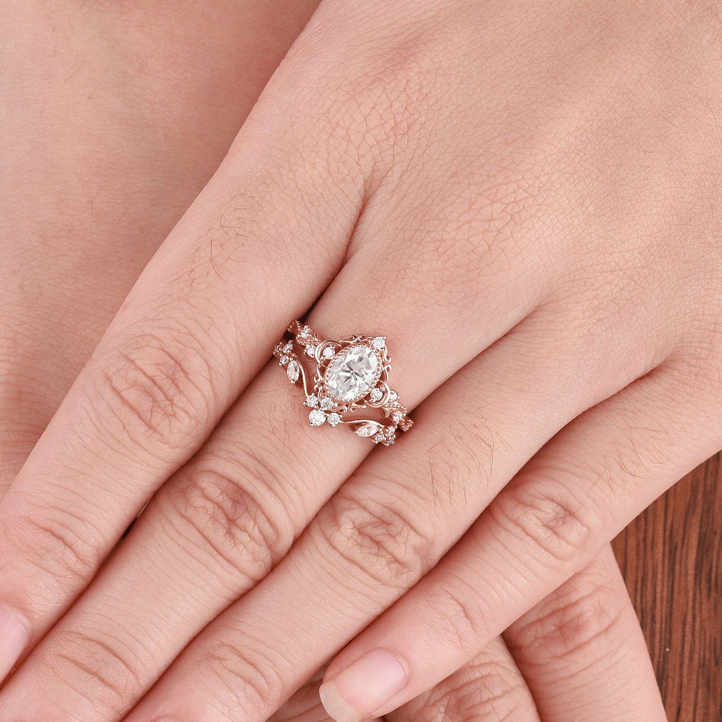 Unique Moissanite Engagement Ring Set Floral Ring Set Bridal Set Cluster Ring Vintage Rings for Women - anerjuly