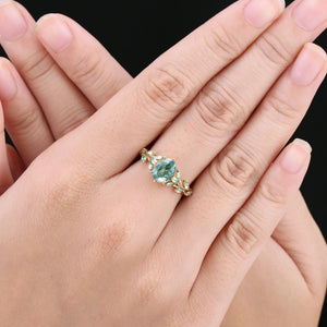 Unique Moss Agate Couple Rings Gold His & Her Matching Wedding Band Men's Tungsten Ring Leaf Design Engagement Ring - anerjuly