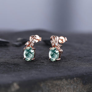 Unique Moss Agate Earrings, Art Deco Moissanite Diamond Delicate Dainty Earrings, Vintage Minimalist Women Gift Twisted Branch Earrings - anerjuly