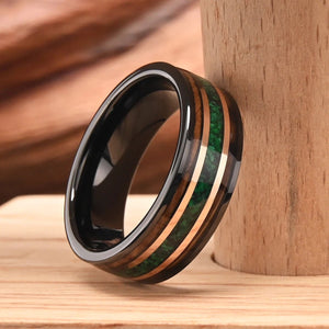 Unique Pear Emerald Couple Rings Gothic Black Gold His&Her Emerald Matching Wedding Band Men's Tungsten Ring Leaf Design Engagement Ring - anerjuly