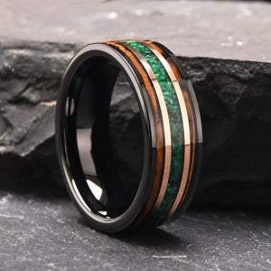 Unique Pear Emerald Couple Rings Gothic Black Gold His&Her Emerald Matching Wedding Band Men's Tungsten Ring Leaf Design Engagement Ring - anerjuly