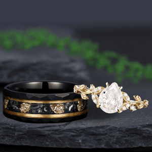 Unique Pear shaped Bridal Set Couple Ring Set His and Her Engagement matching rings - anerjuly