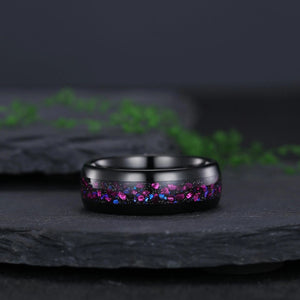 Unique Purple Amethyst inlay Men Tungsten Ring Promise Anniversary Wedding Band - anerjuly