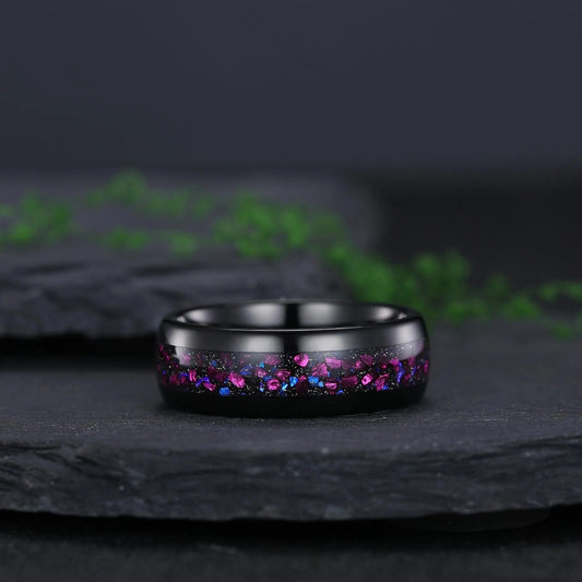Unique Purple Amethyst inlay Men Tungsten Ring Promise Anniversary Wedding Band - anerjuly