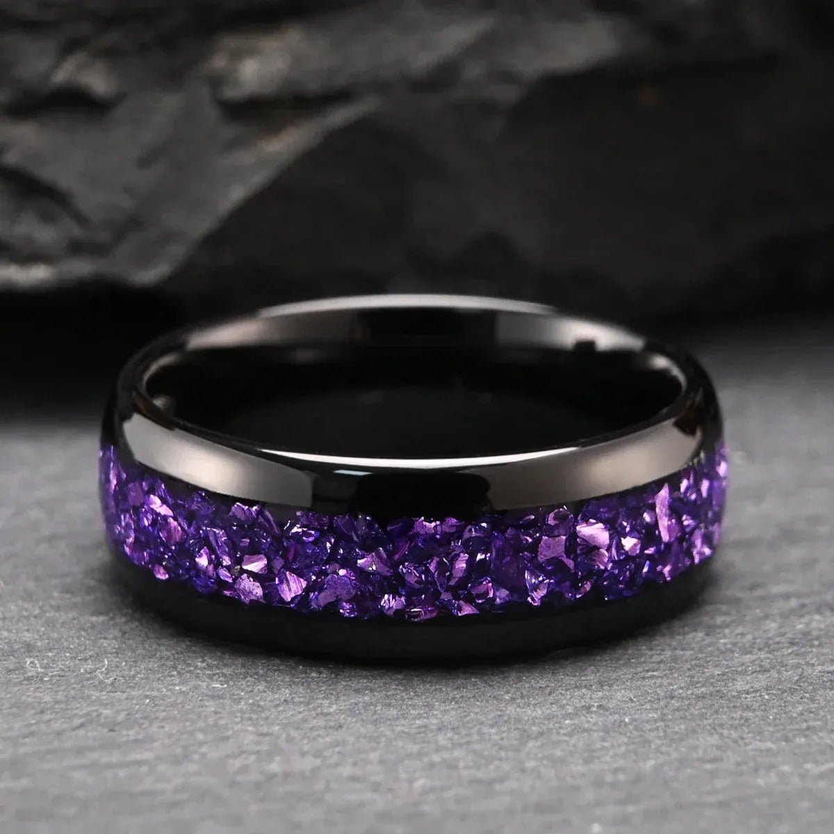 Unique Purple Amethyst Men Tungsten Ring Promise Anniversary Wedding Band - anerjuly