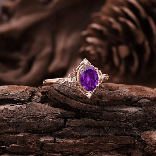 Vintage Amethyst Art Deco Couple Ring Set His and Her Wedding Band Ring matching rings - anerjuly