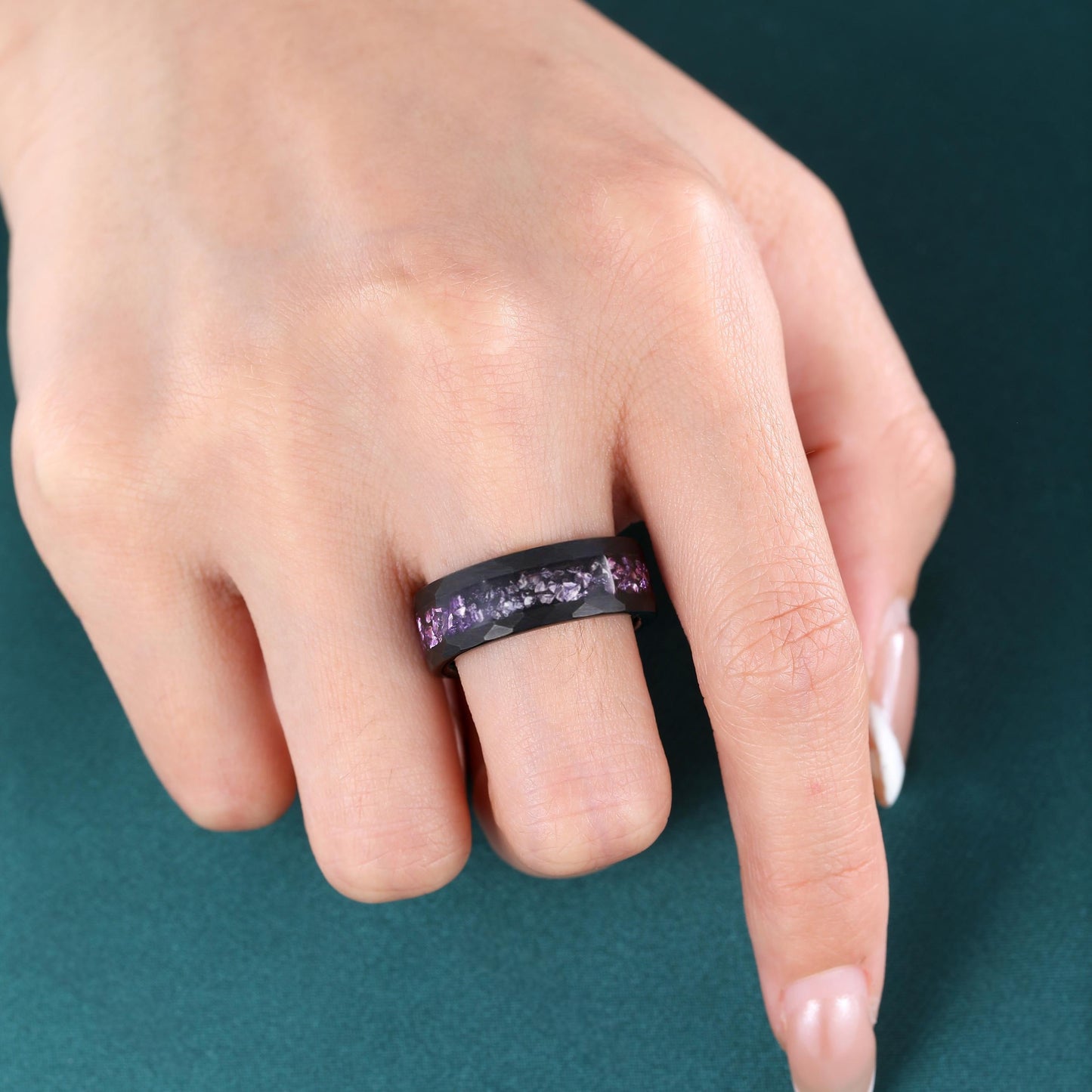 Vintage Amethyst Couple Rings Set His and Hers Matching Ring Set Nature Inspired Leaf Wedding Ring Set Amethyst Bridal Set Gifts for Her - anerjuly