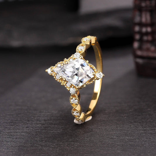 Vintage Art Deco Couple Ring Set His and Her Wedding Band Engagement Ring matching rings - anerjuly