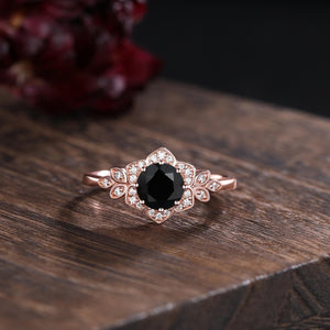 Vintage Black Onyx Couple Ring His&Her Matching Wedding Band Black Onyx Engagement Ring Black Onyx and Men's Tungsten Ring Bridal Ring Set - anerjuly