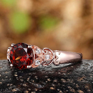 Vintage Filigree Round Red Garnet Engagement Ring - anerjuly