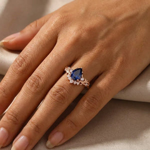 Her Ring - Vintage Floral Scroll Pear Blue Sapphire Engagement Ring